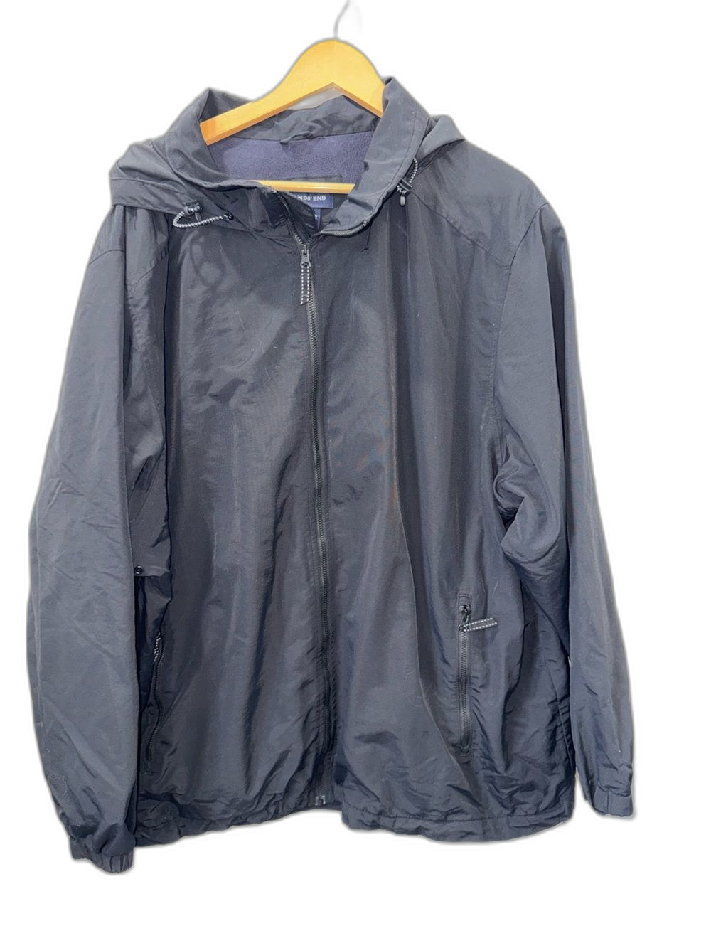 Lands' End Men's Jacket Hooded Size 2XL Fleece Lined Nylon Exterior Black !